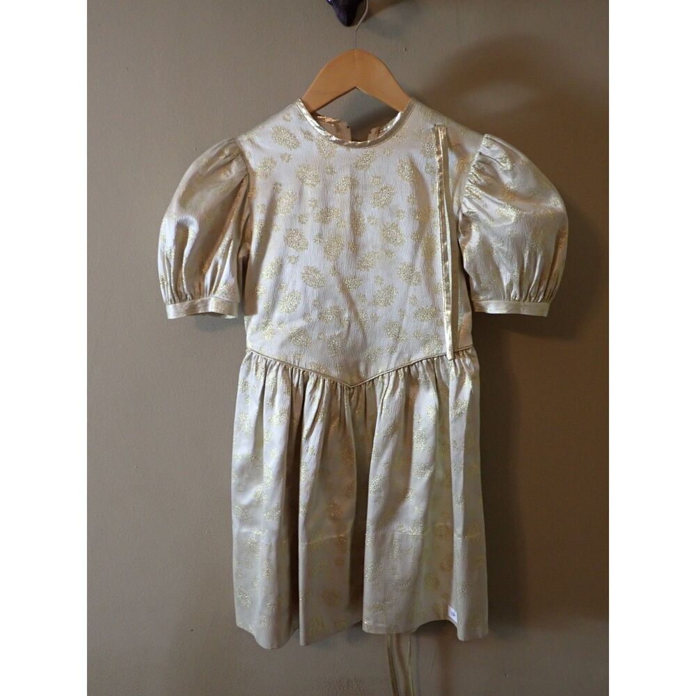 Gold Dress Easter Formal Christmas Girls Size Medium Vintage Kids Retro